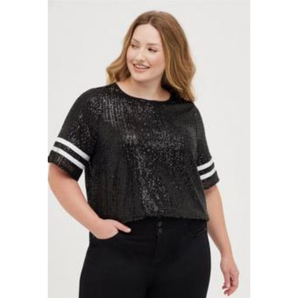 Torrid Abbey Sequin Football Stripe Black White Blouse sz.3